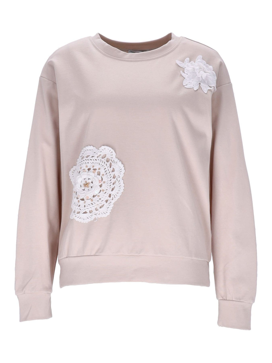 Damen Sweatshirt mit Blumenstickerei – Beige
