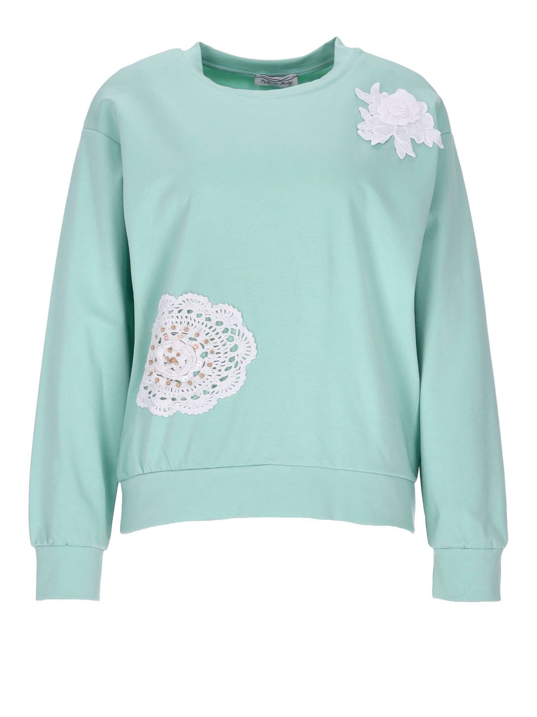 Damen Sweatshirt mit Blumenstickerei – Hellgrün
