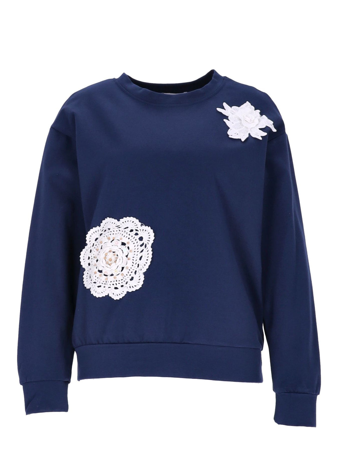 Damen Sweatshirt mit Blumenstickerei – Navy