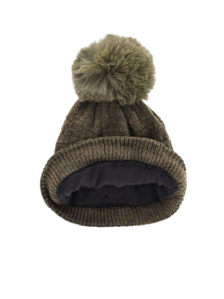 Strickmütze Bommel Fleecegefüttert
