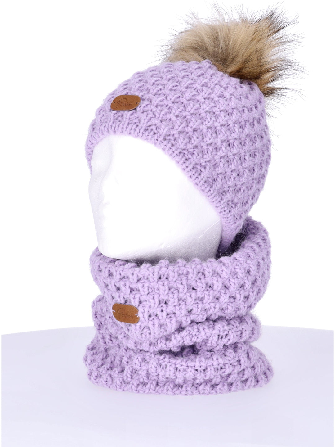 Mütze Grobstrick Bommel