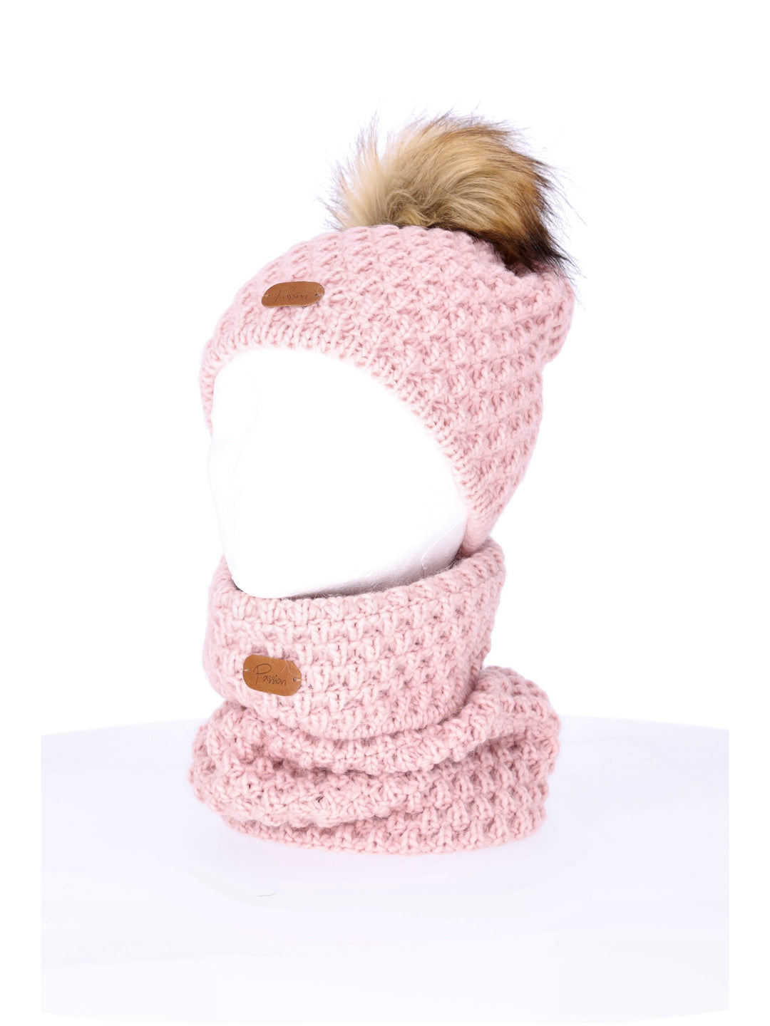 Mütze Grobstrick Bommel